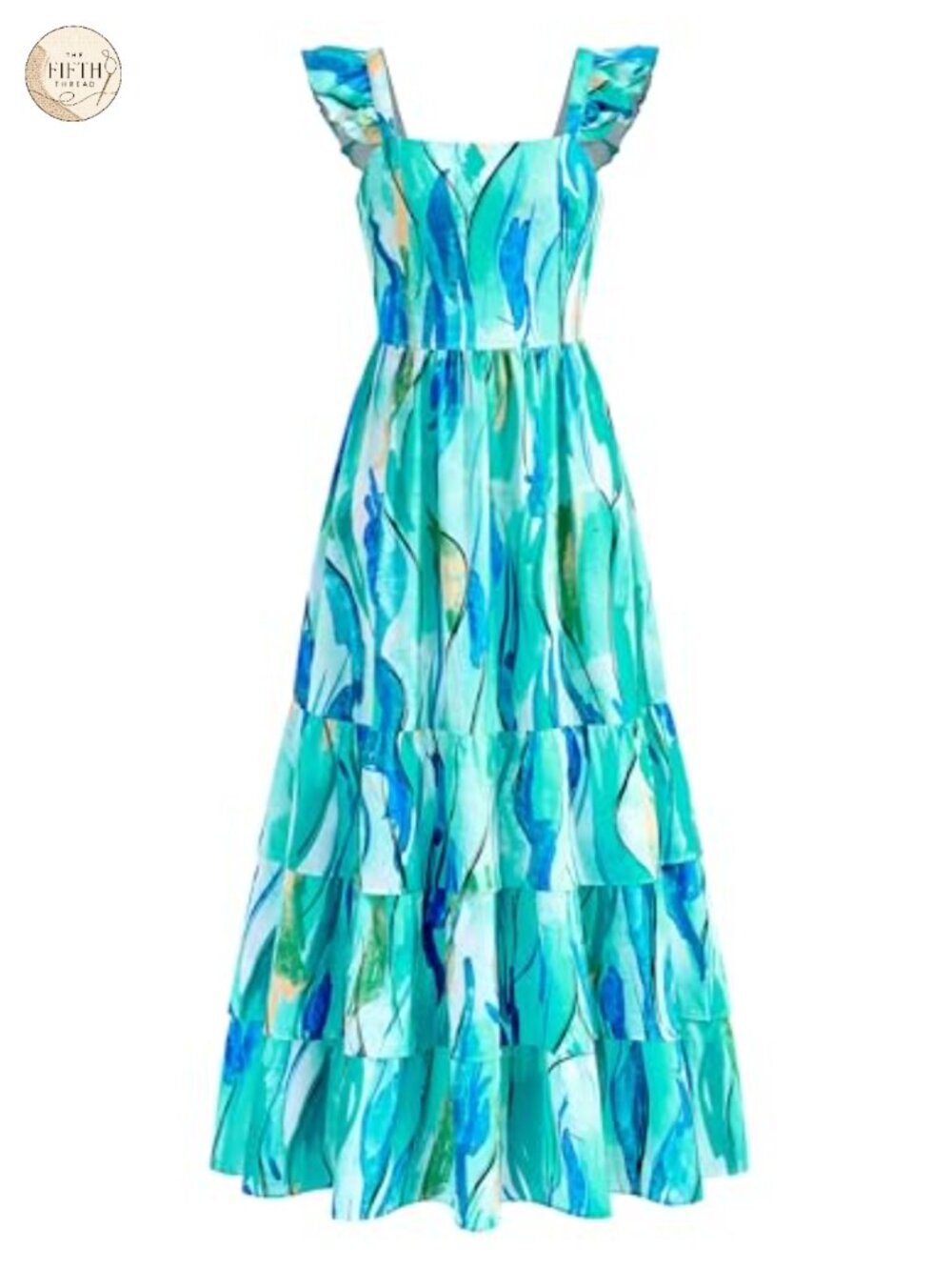 Women Summer Ruffle Strap Smocked A-Line Boho Floral Maxi Dress with Pockets